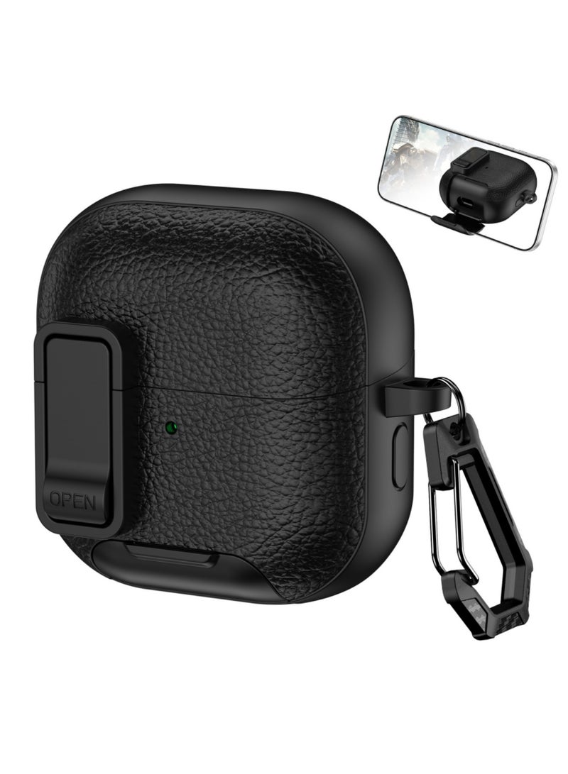 Adando Compatible with HUAWEI FreeClip 2 Case, Safety Lock Litchi Faux Leather Drop Protection Cover with Keychain, Shock-Proof Protective TPU Case for Huawei FreeClip 2 (Dark black) - Image 1